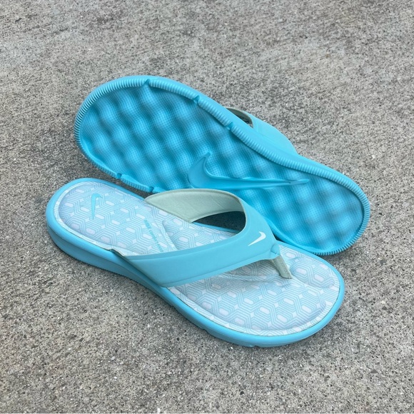 WMNS NIKE ULTRA COMFORT THONG BABY BLUE WHITE FOOTBEDS ZIG ZAG SQUARE - Picture 2 of 8